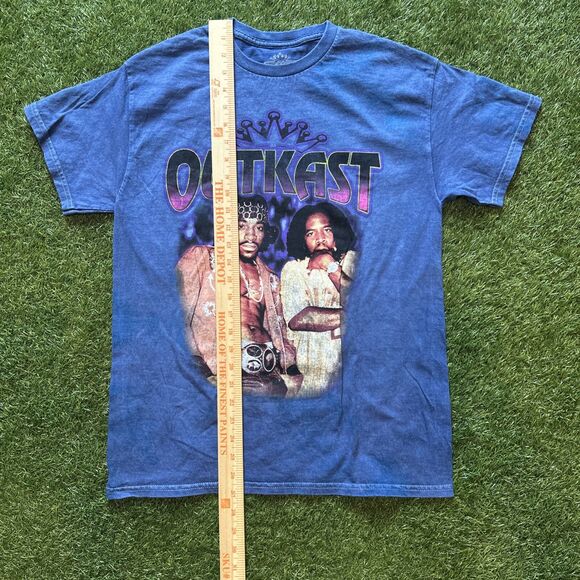 Y2K OUTKAST Blue Cotton Crew Neck Short Sleeve Distressed T-Shirt Size Medium - Picture 2 of 8